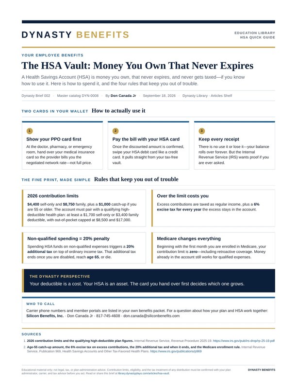Dynasty Brief 002, the one-page HSA Vault guide